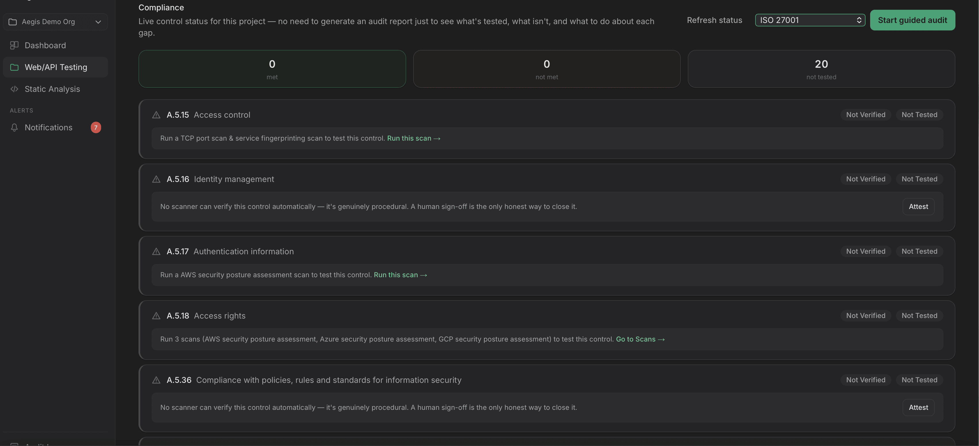 Aegis compliance mapping with live control status