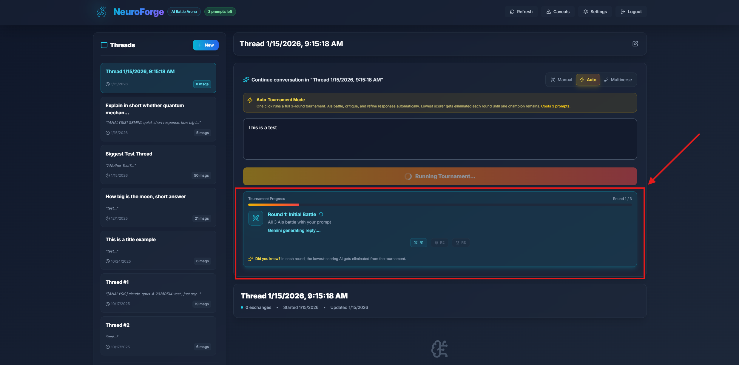 Auto-Tournament Progress